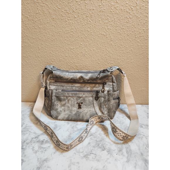 No Brand Women's Charcoal Gray Washed Denim Look Pattern Strap Crossbody‎ bag - Picture 1 of 8